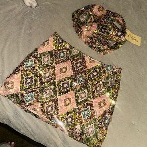 SORELLE UK sequin mini skirt and matching purse set